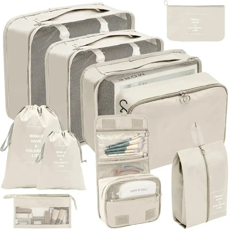Sacs de rangement de voyage, valise, cubes d'emballage, étuis, armoire portable, bagages, vêtements, chaussures, poudres, possède, 7 pièces, 10 pièces