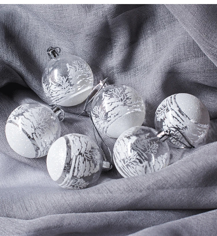 Boule de Noël en plastique transparent avec peinture, boule de neige blanche, décor d'arbre de Noël, fournitures de nouvel an, 6 pièces