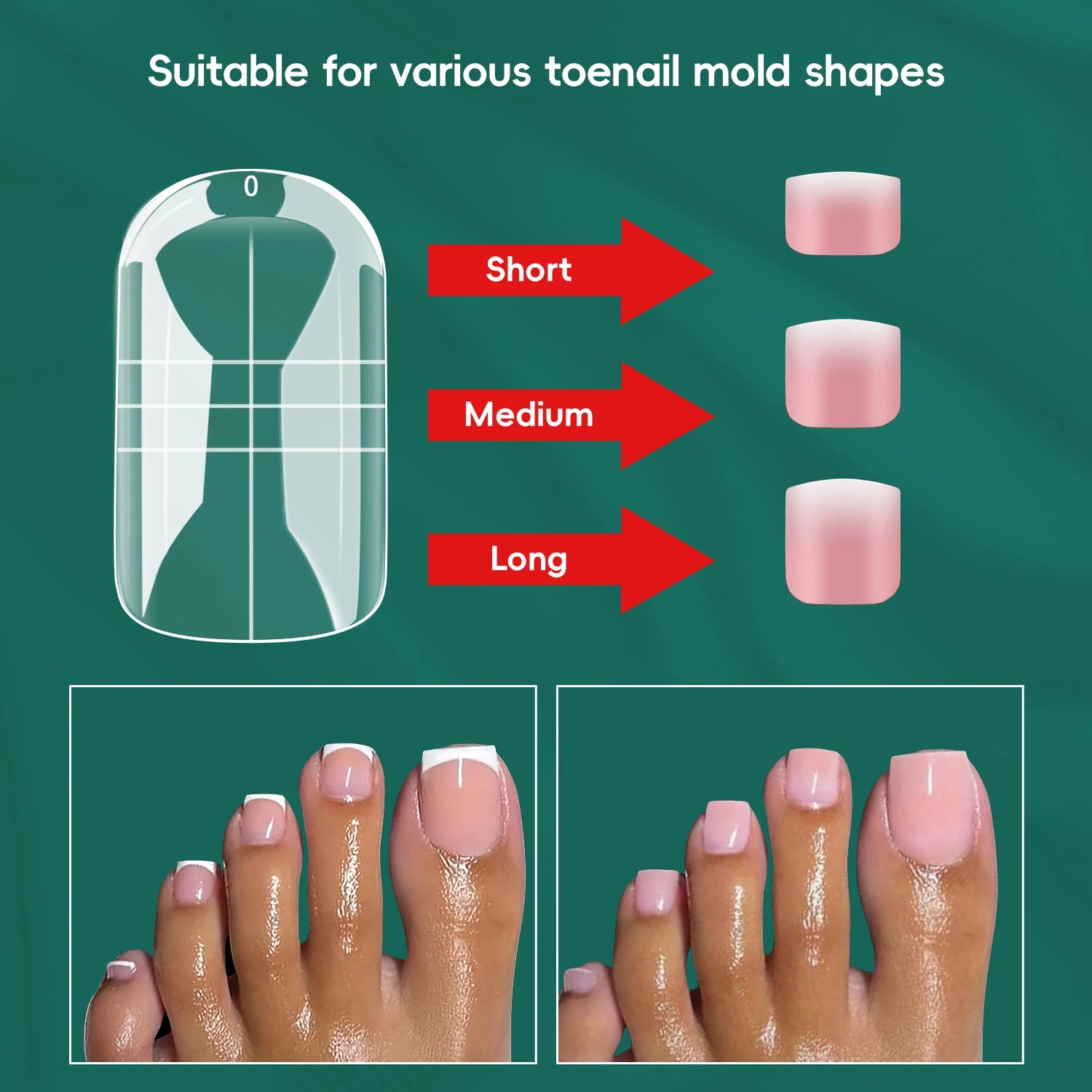 Moules à ongles d’orteil double forme, réutilisables, 150 pièces, 15 tailles, extension complète DIY