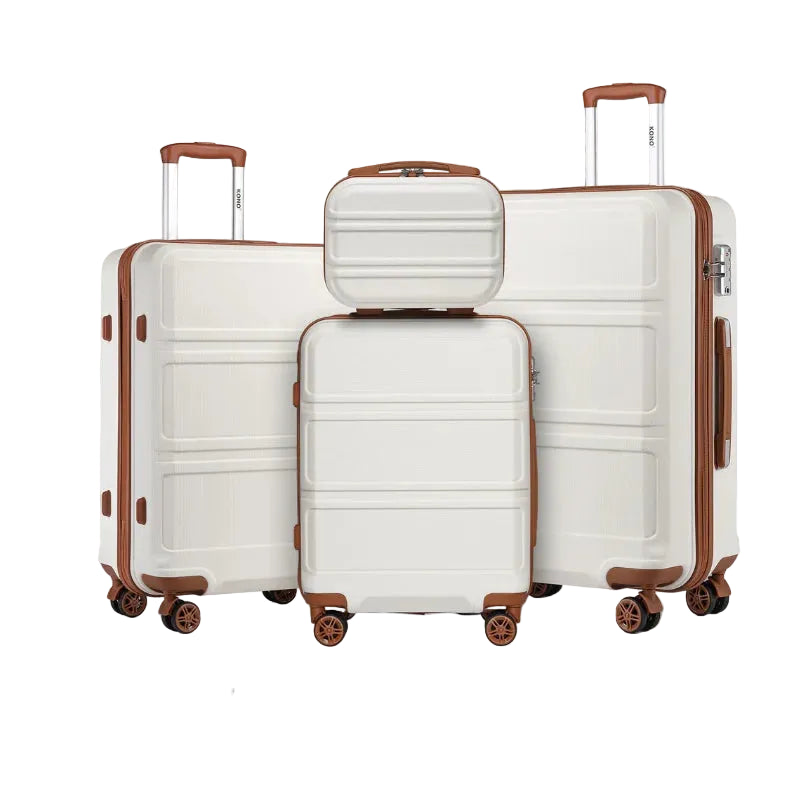 Ensemble de bagages rigides ABS KONO 4 pièces – léger, 8 roues doubles, serrure TSA, valises S-M-L-XL