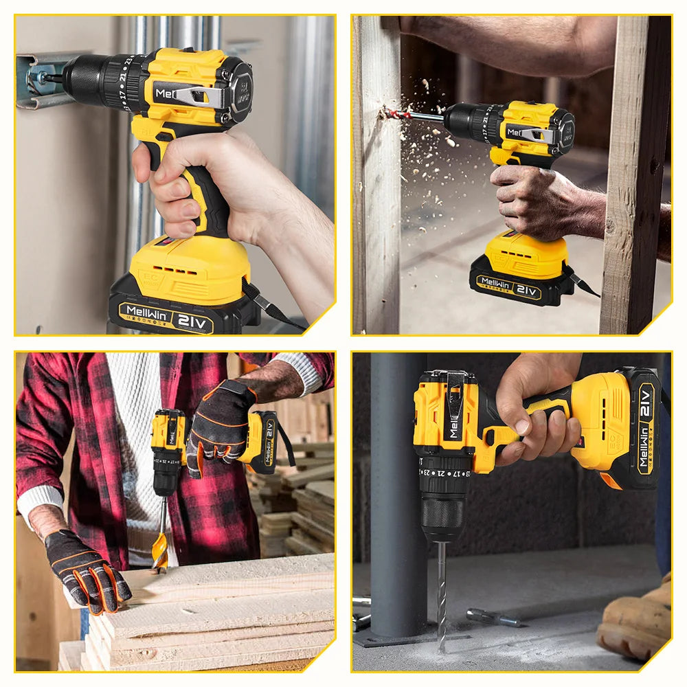 Perceuse à percussion électrique sans balais 480 N.m MELLWIN – 3-en-1 tournevis multifonction sans fil pour Makita 18 V