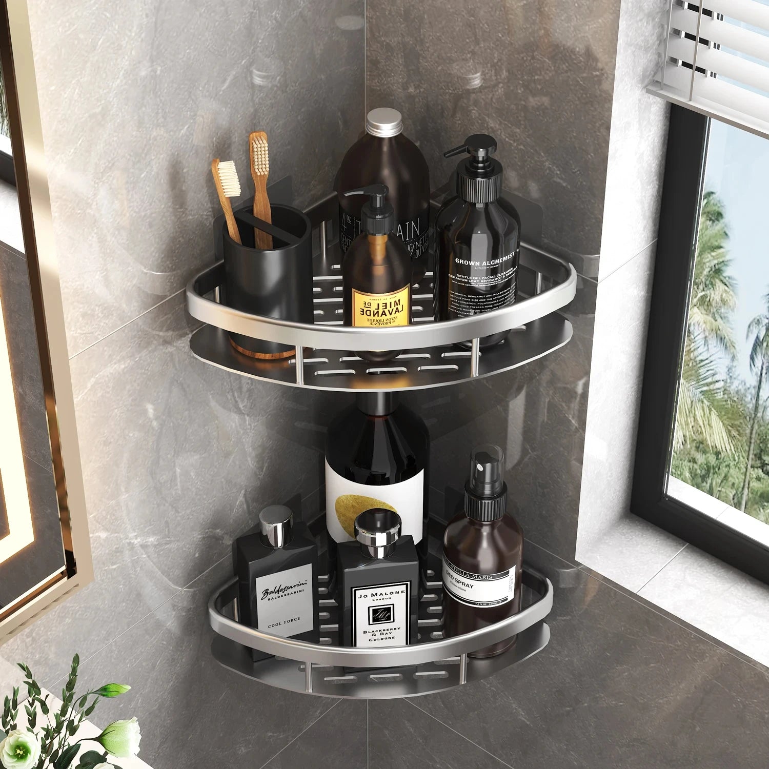 Étagère de douche T1 en alliage d'aluminium, étagère de rangement de cuisine, accessoires sans perceuse