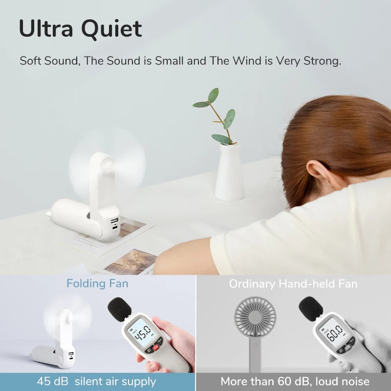 Mini ventilateur portable 3 en 1 JISULIFE rechargeable par USB 4 500 mAh avec batterie externe et lampe de poche