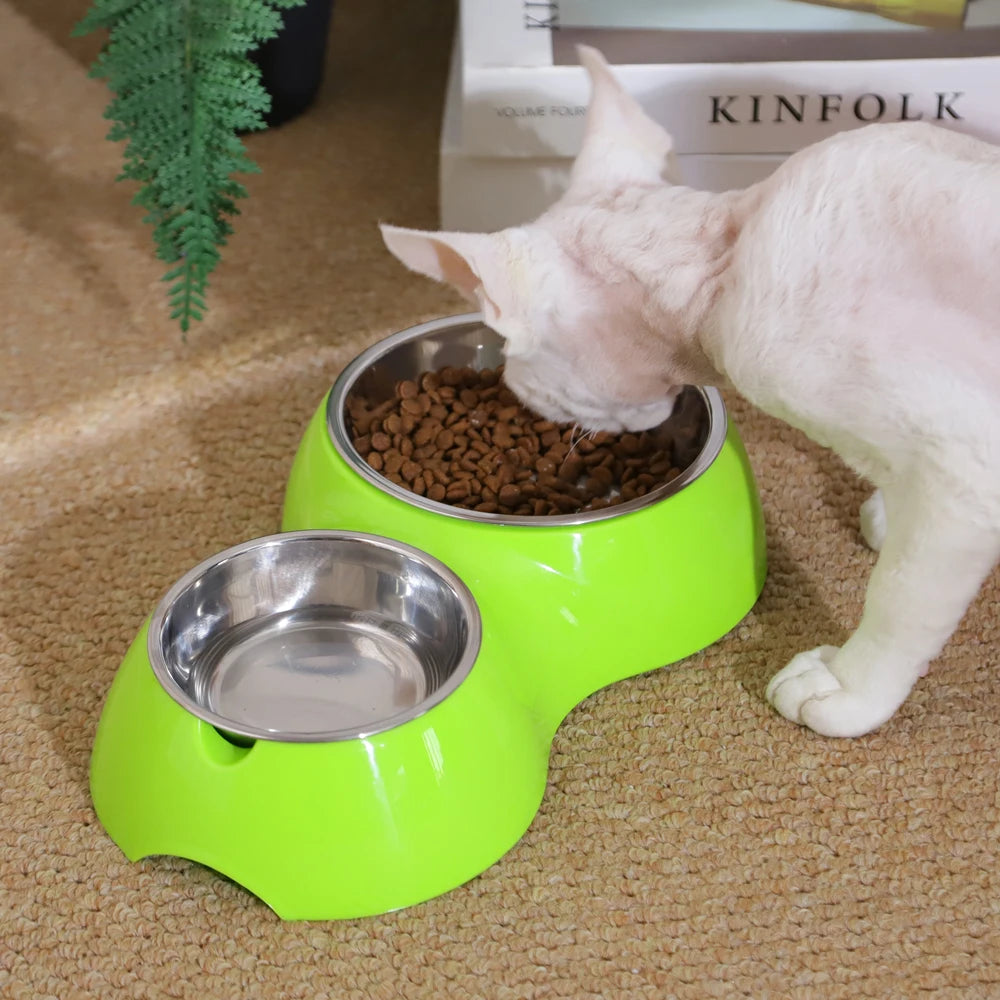 Bol Double pour chat, en acier inoxydable, pour l'alimentation des animaux domestiques, des chiens et des chats