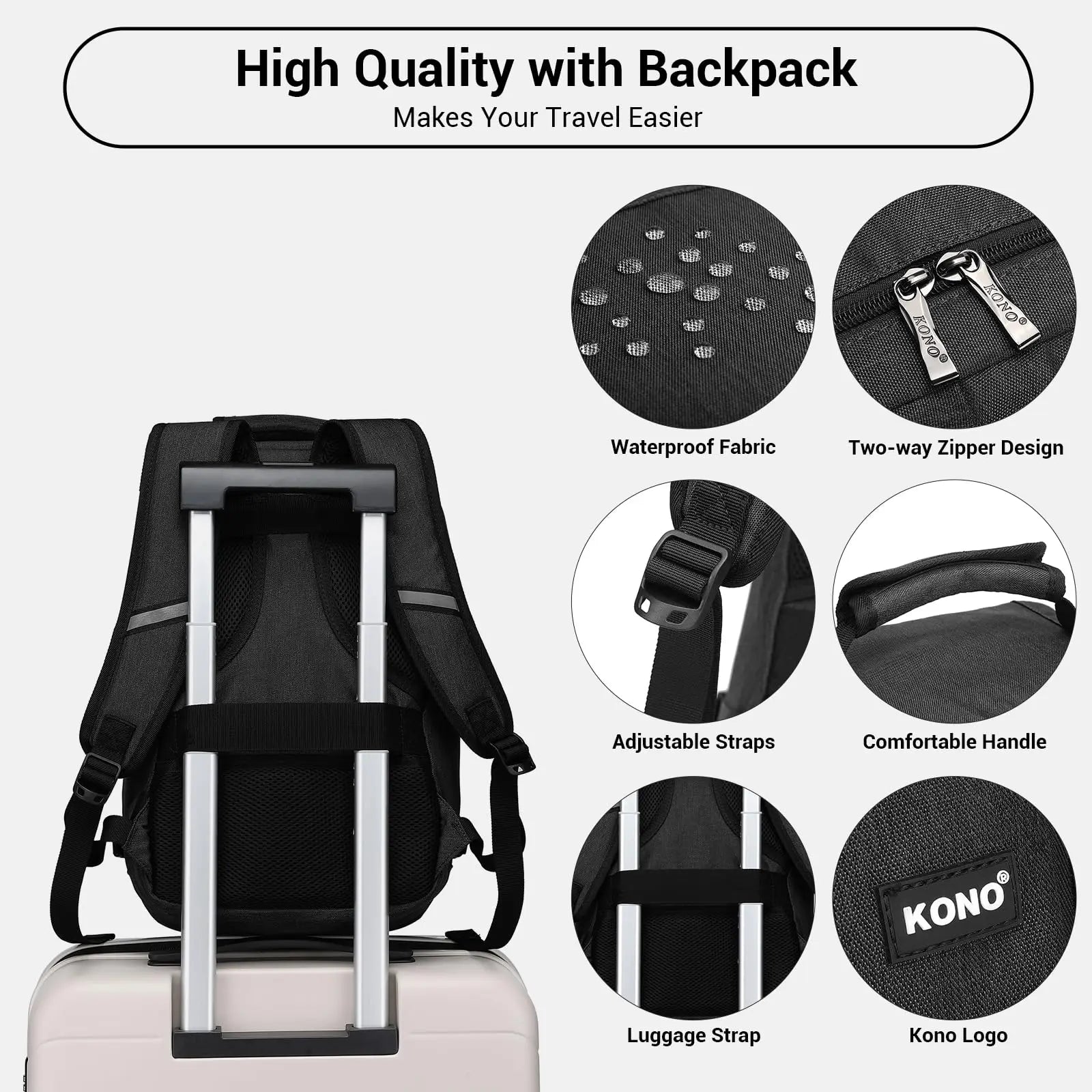 Sac de cabine KONO – 40x20x25 cm pour bagage à main Ryanair, 20L, minimaliste
