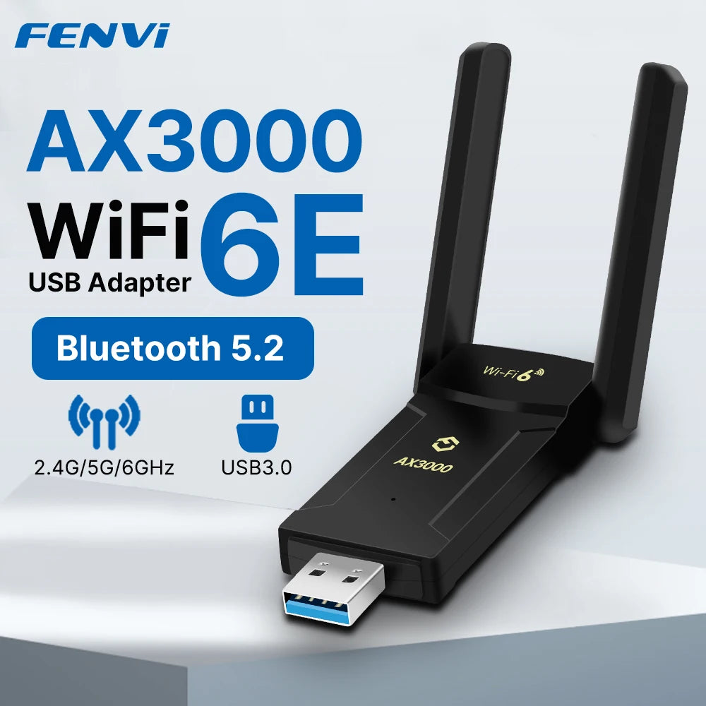 Adaptateur WiFi Fenvi 6E AX3000 USB Bluetooth 5.2 LeicBand 2.4G/5G/6GHz WiFi6 Carte Réseau Récepteur Sans Fil USB3.0 Dongle MU-MIMO