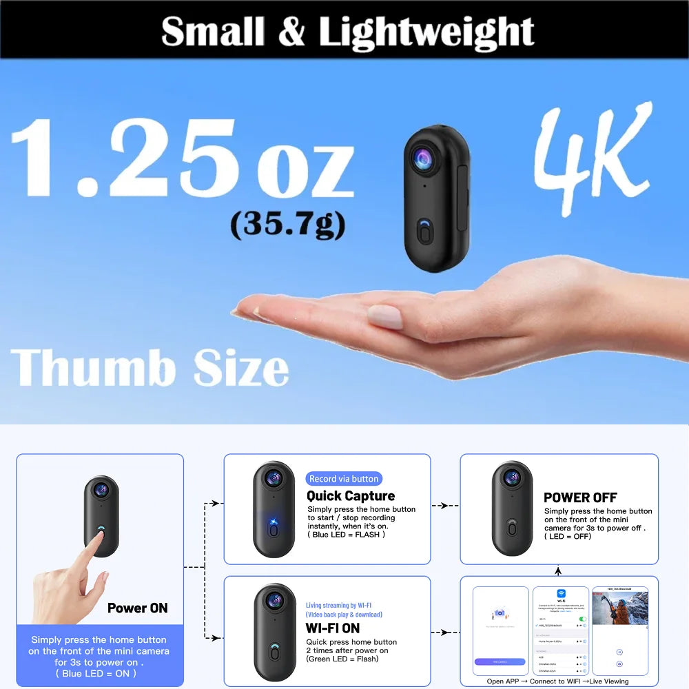 Mini caméra JETO JT-88 – 4K / 1080P Full HD portable pour action et vlogging