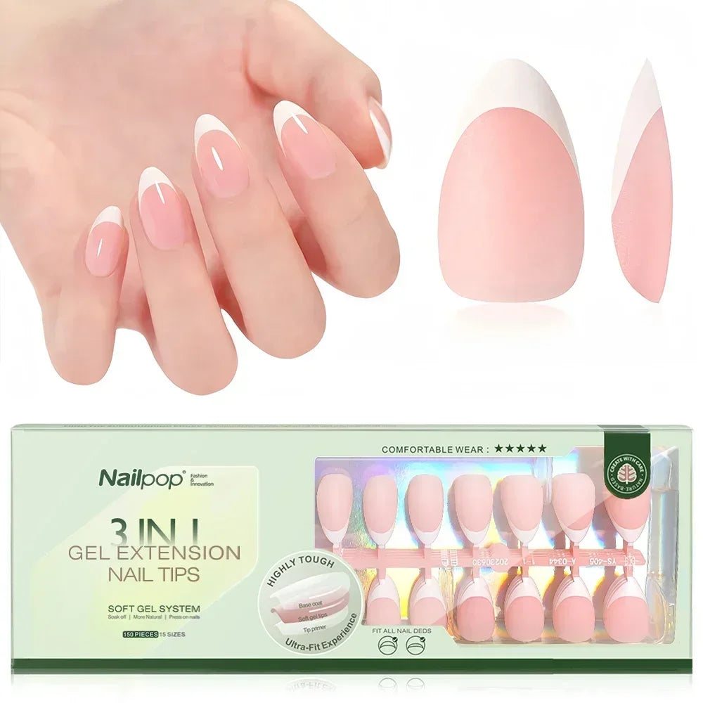 Extensions d’Ongles à Pointe Française Pré-Colorées - Nailpop 3 en 1 