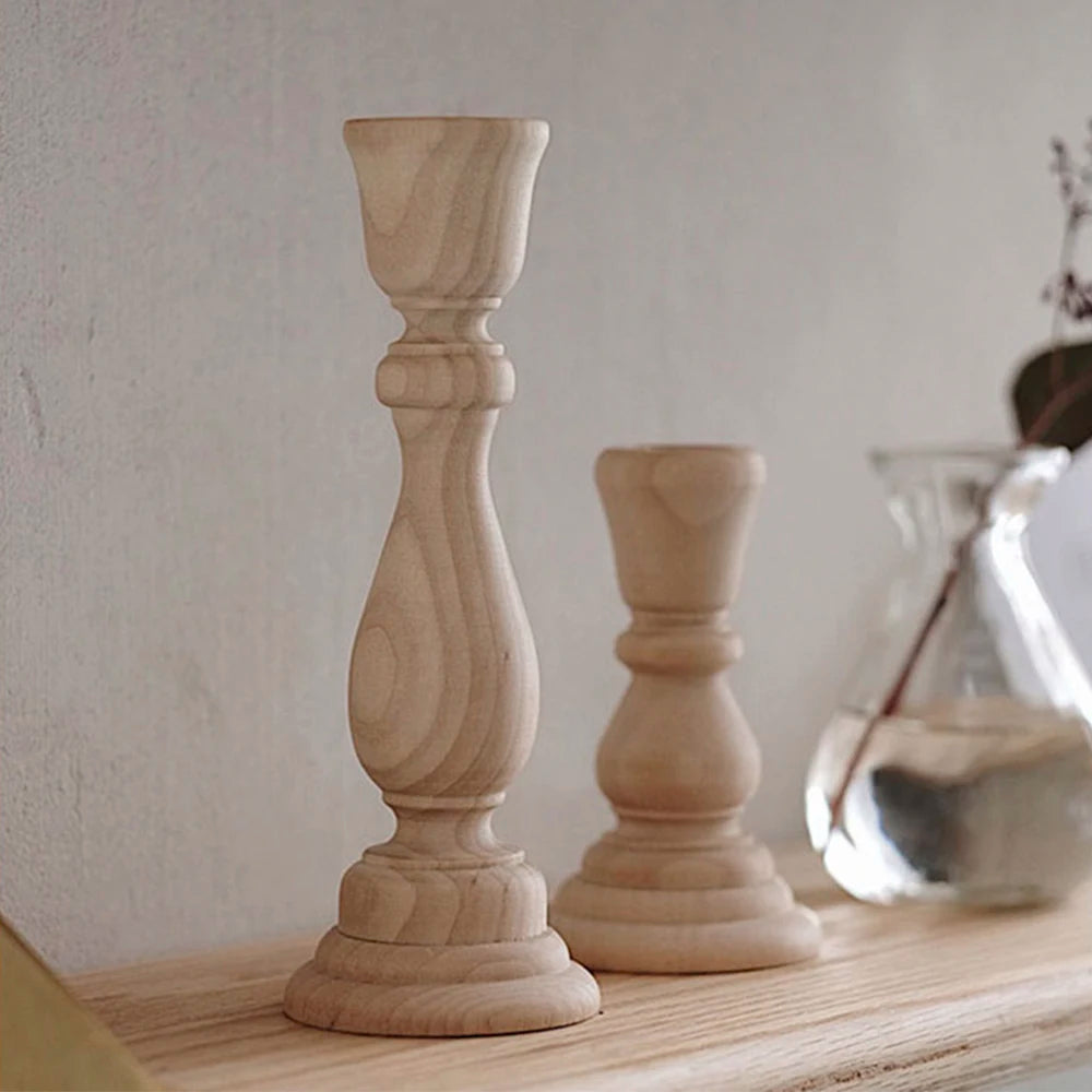 Bougeoirs en bois non finis, bougeoirs artisanaux classiques à faire soi-même pour peindre ou décorer le salon