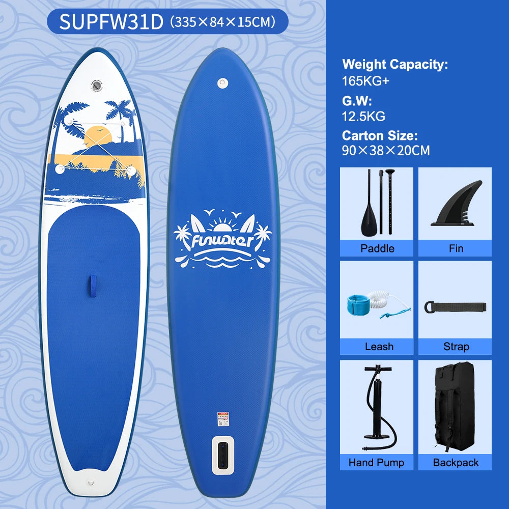 Paddle Board Planche de surf, FunWater Stand Up, Planche à pagaie Roulement de poids 165 kg + Convient aux hommes et aux femmes pour le glisse aquatique et le surf
