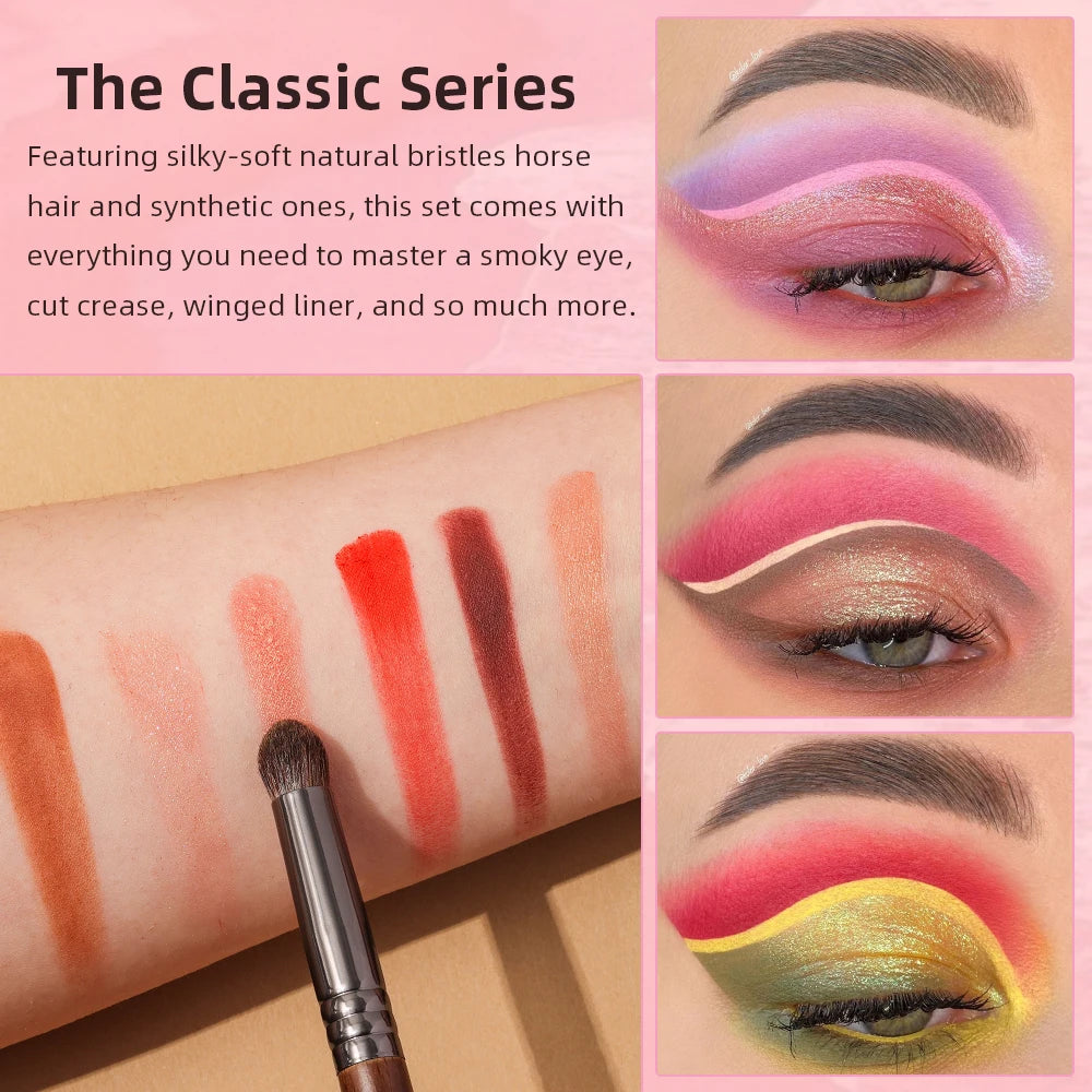 OVW 9/12 Stück Augen-Make-up-Pinsel, Naturborsten, Kosmetik-Make-up-Set, Schönheitswerkzeug, Falten, Eyeliner, Augenbrauenpinsel