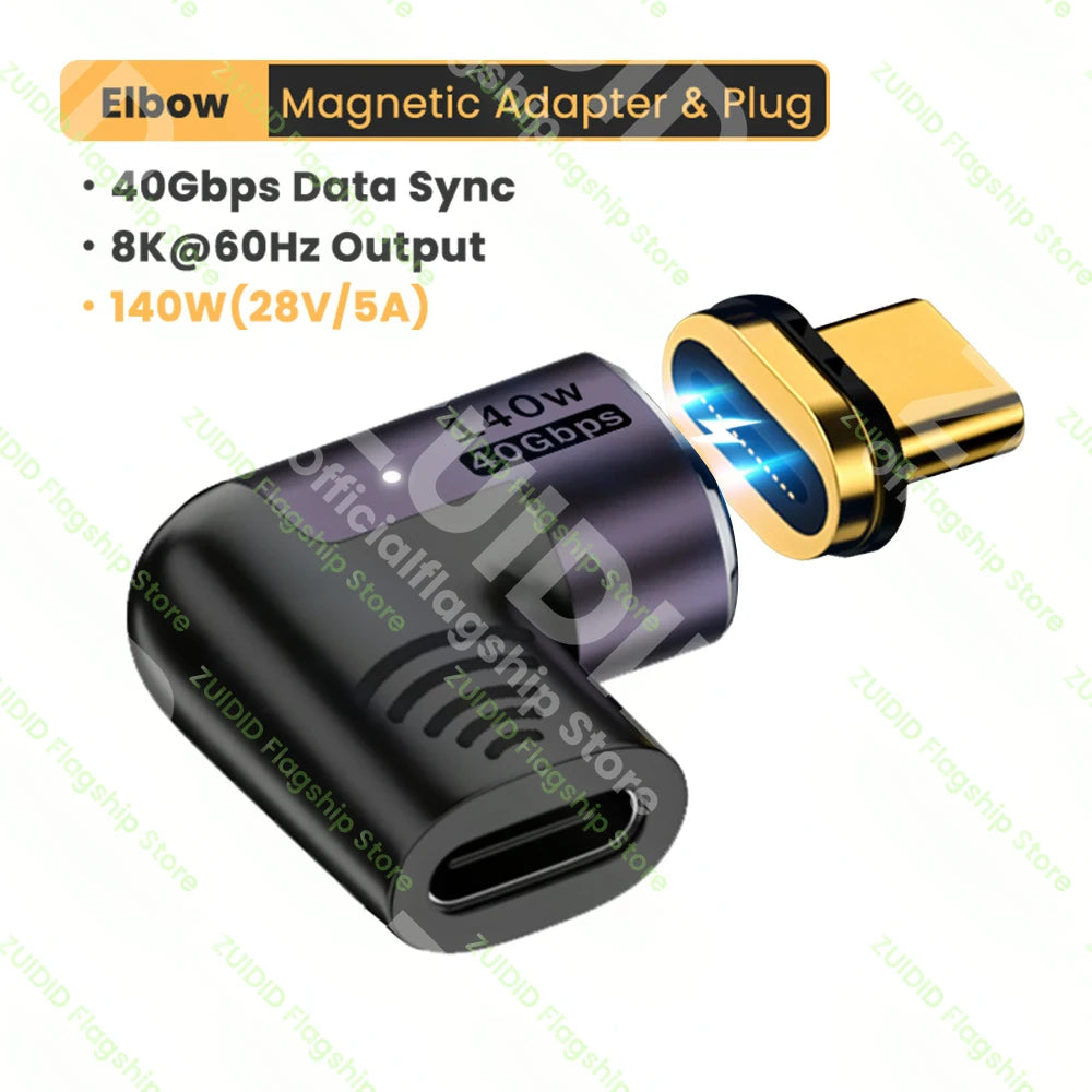 Adaptateur magnétique Thunderbolt3, PDagglomW, USB 4.0, 40Gbps, câble de conversion magnétique à charge rapide de type C, 8K à 60Hz