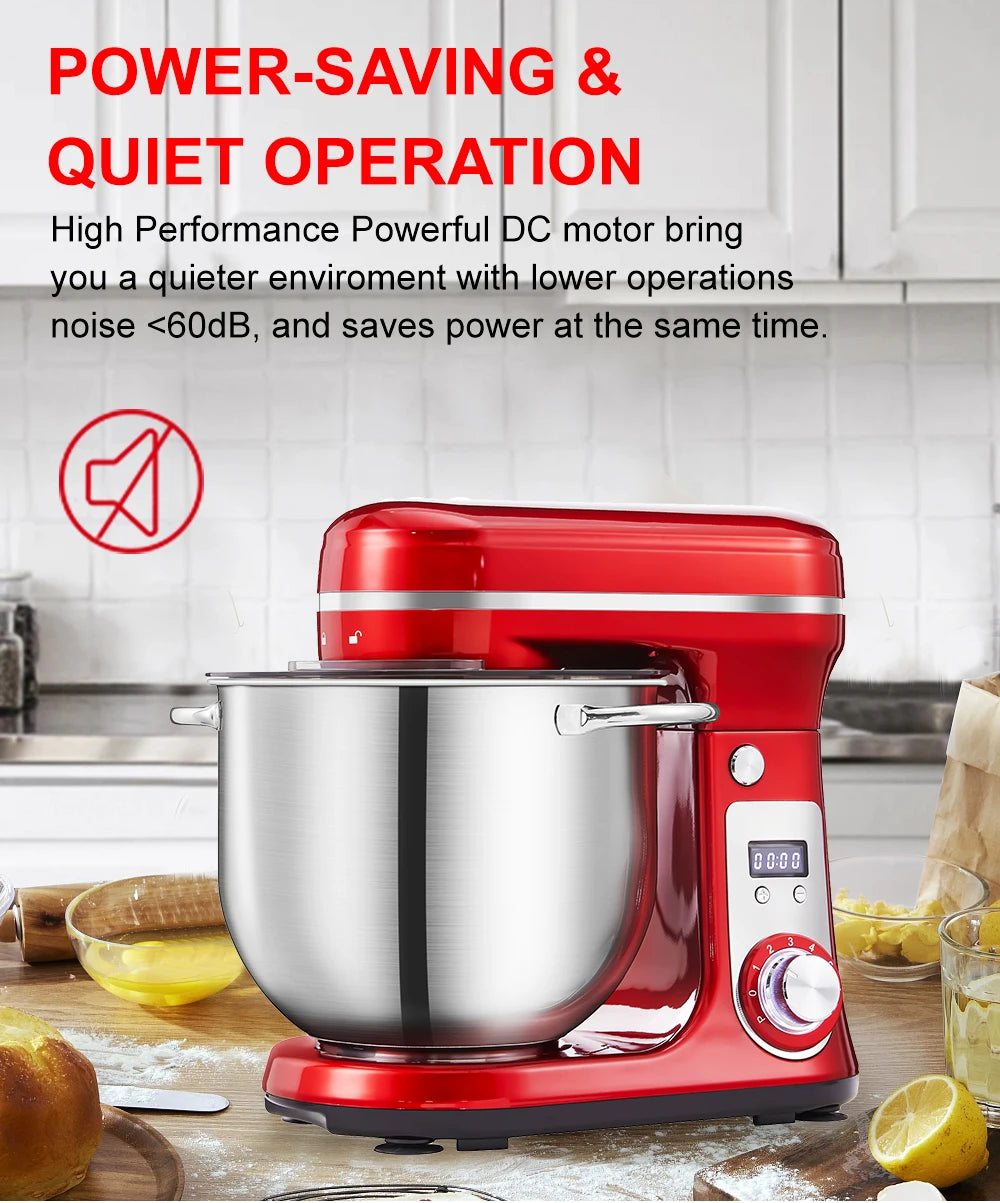 Robot de cuisine électrique BioloMix, 6L sur socle mélangeur 1200W moteur silencieux bol en acier inoxydable 6 vitesses, Crochet à pétrir, Batteur plat, bol mélangeur, Fouet filaire
