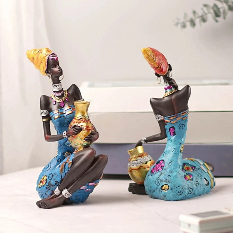 Afrikanische Kunststatuette, Kunsthandwerksdekorationen aus Kunstharz, perfekt für Zimmer, Regal, Büro