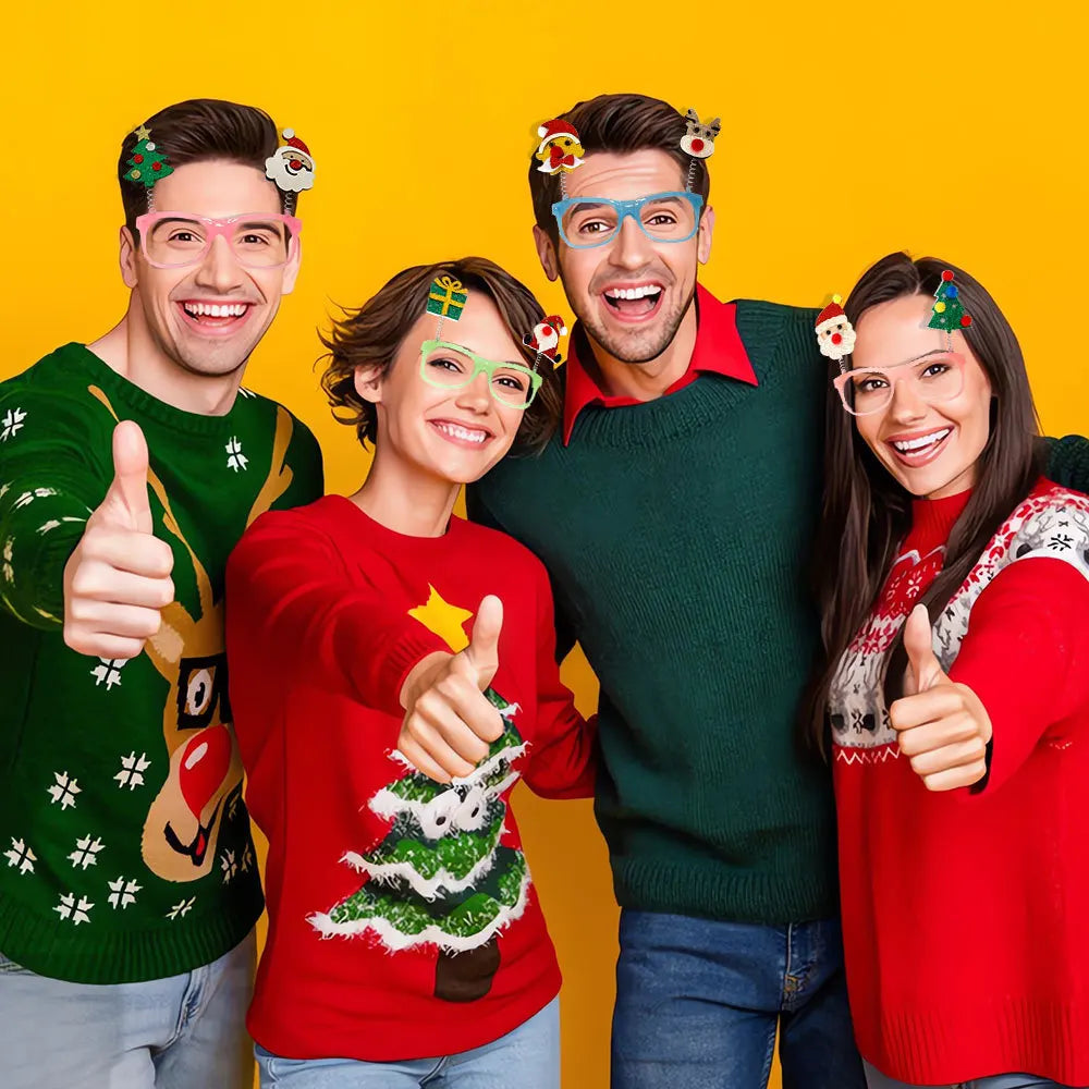 Lunettes de Noël, père Noël et bonhomme de neige, décoration de fête, cadres de lunettes à lumière froide