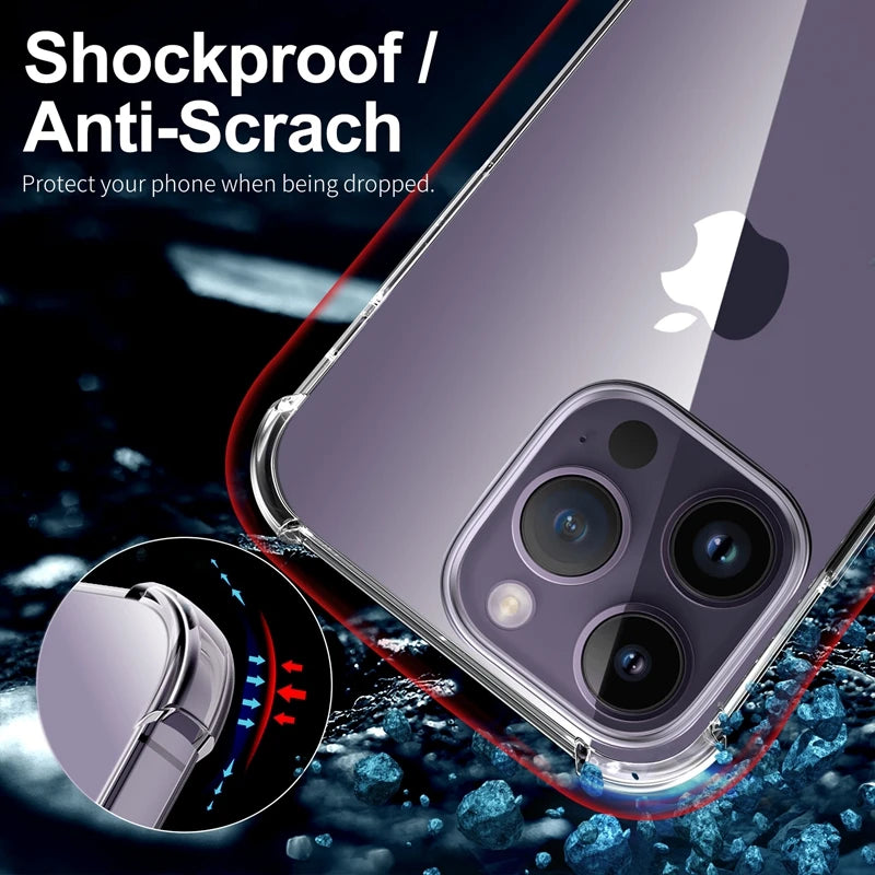 Coque transparente antichoc de luxe – Étui en silicone pour iPhone (6 à 15 Pro Max)
