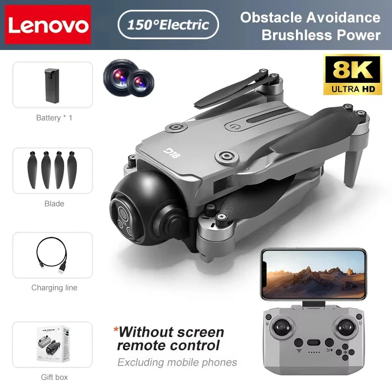 Drone Lenovo D18 8K HD double caméra photographie aérienne évitement d'obstacles moteur sans brosse 5G WIFI GPS retour 18000m quadrirotor