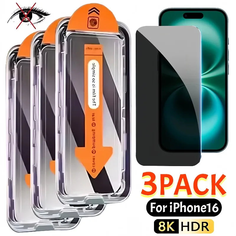 Protections d'écran Lot de 3 films anti-regards en verre trempé pour iPhone 16, protections d'écran faciles à installer pour iPhone 16 Pro Max Plus