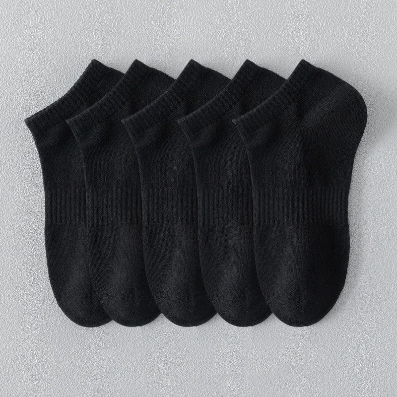 Chaussettes de sport 5 paires 100% coton été hommes femmes chaussettes noir blanc couleur unie Absorption Anti-odeur coupe basse respirante