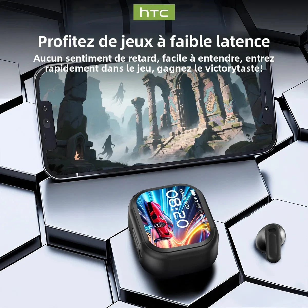 Écouteurs Bluetooth V6.0 HTC NE20, traducteur AI, écran tactile LCD OWS, casque de sport sans fil, son stéréo HD, longue durée de vie
