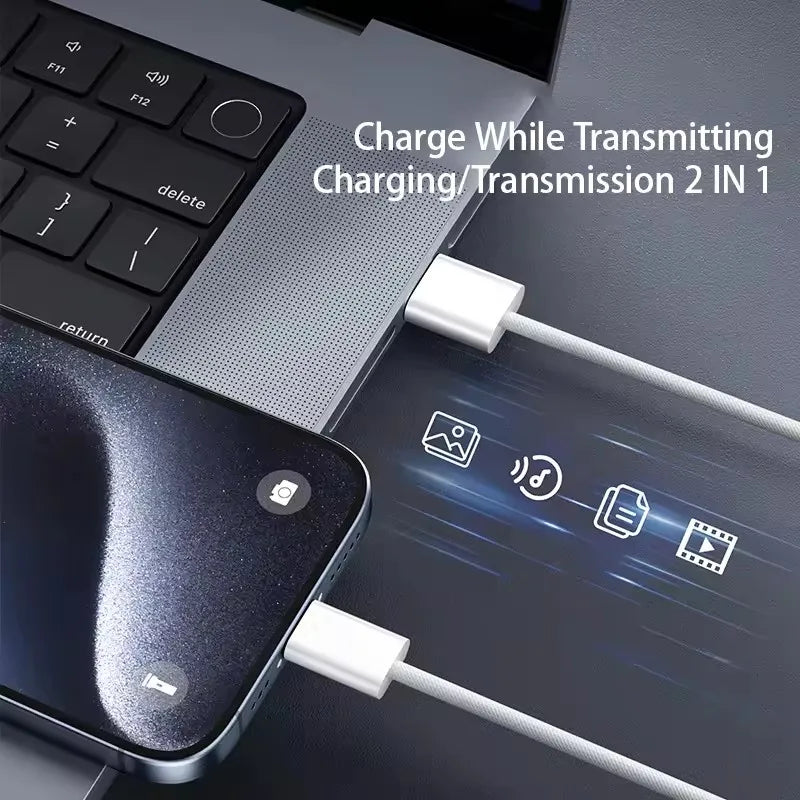 Câble USB-A vers USB-C tressé nylon – Charge rapide 22,5 W – Compatible Apple CarPlay iPhone 15 / 16 Pro / Pro Max / Plus
