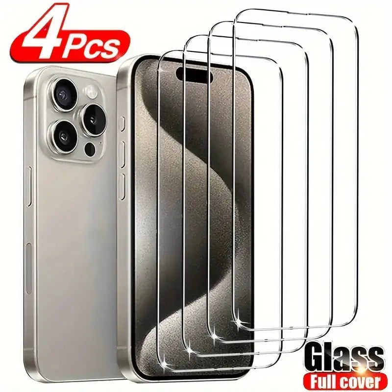 Protecteur d’écran en verre trempé KENNAGE – 4 pièces – Anti-empreintes, Anti-rayures – iPhone 6 à iPhone 15 Pro Max