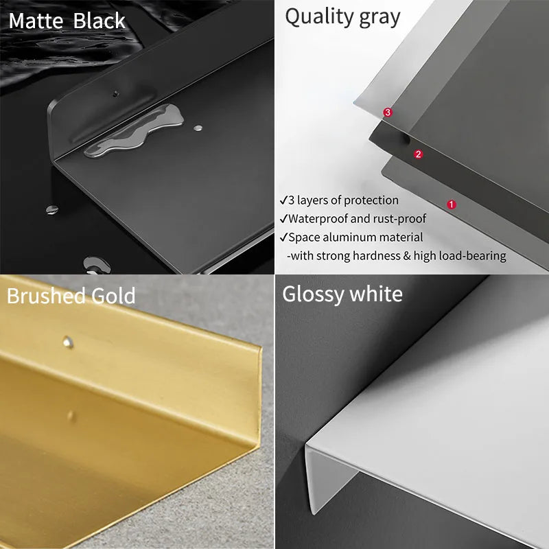 Étagères de salle de bain flottantes sans perçage, support mural de rangement, organisateur de maison, quincaillerie de rebord, armoire, accessoires de cuisine, toilettes     