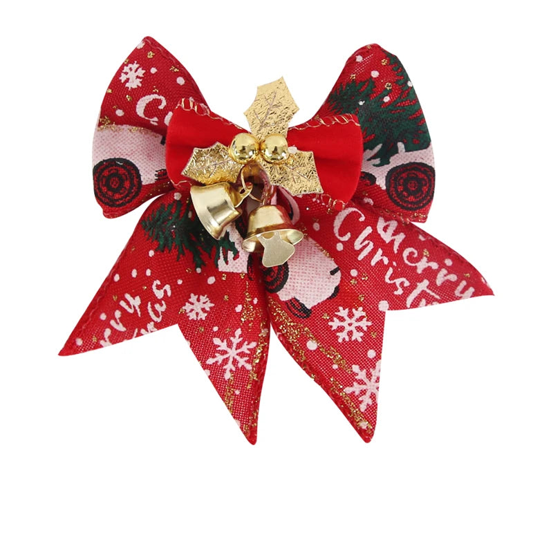 Mini nœud décoratif pour sapin de noël, 5 pièces/paquet, ruban décoratif pour nouvel an, fête de noël, maison, pendentifs en forme de cloche