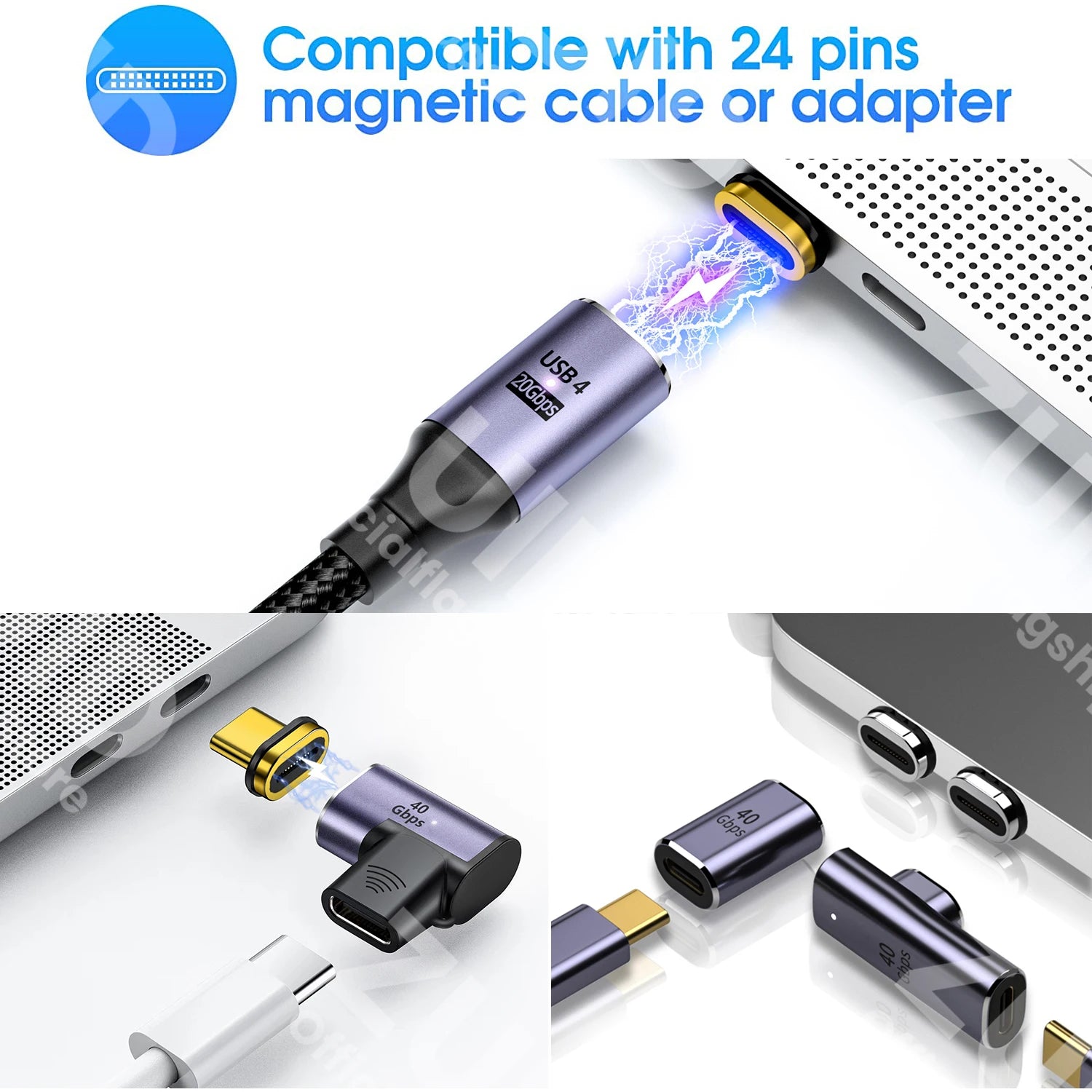 Adaptateur de câble magnétique USB Type C 24 broches, 3/5/10 pièces, pour adaptateur magnétique USB4.0, bouchons anti-poussière pour téléphone portable, convertisseur de pointes magnétiques
