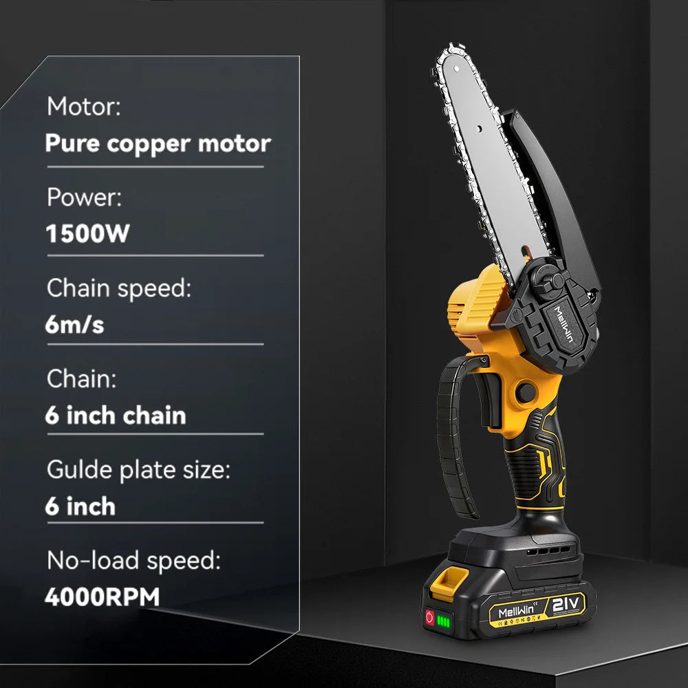MELLWIN 6 pouces scie à chaîne électrique Mini scie d'élagage à main travail du bois scie électrique outil de coupe pour Makita 18V batterie broche