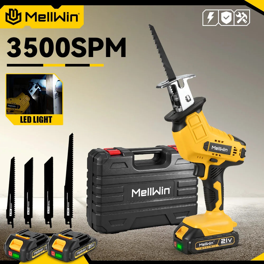 Scie alternative électrique sans fil MELLWIN – Multifonction pour métal, bois, PVC avec broche Makita 18V