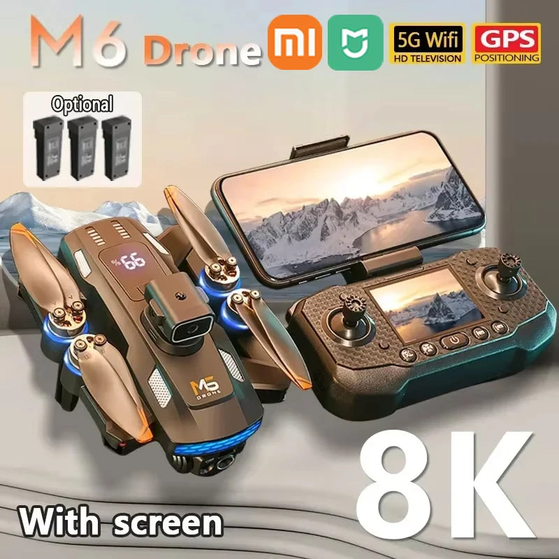 Drone Xiaomi MIJIA M6 Professionnel avec caméra 8K, drone 5G WIFI FPV UAV avec télécommande à écran, drone RC avec évitement d'obstacles, quadcopter aérien