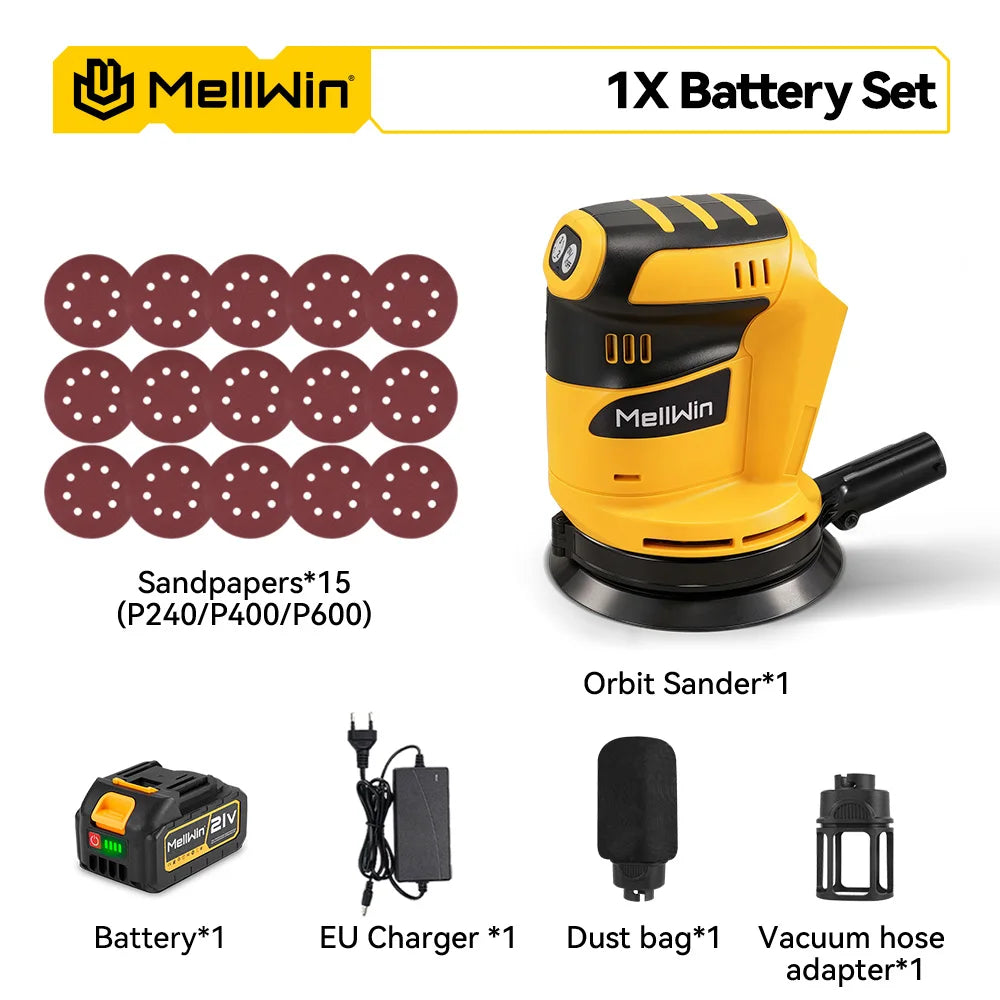 Ponceuse orbitale électrique sans fil MELLWIN – 3 vitesses réglables, polisseuse pour broche de batterie Makita 18 V