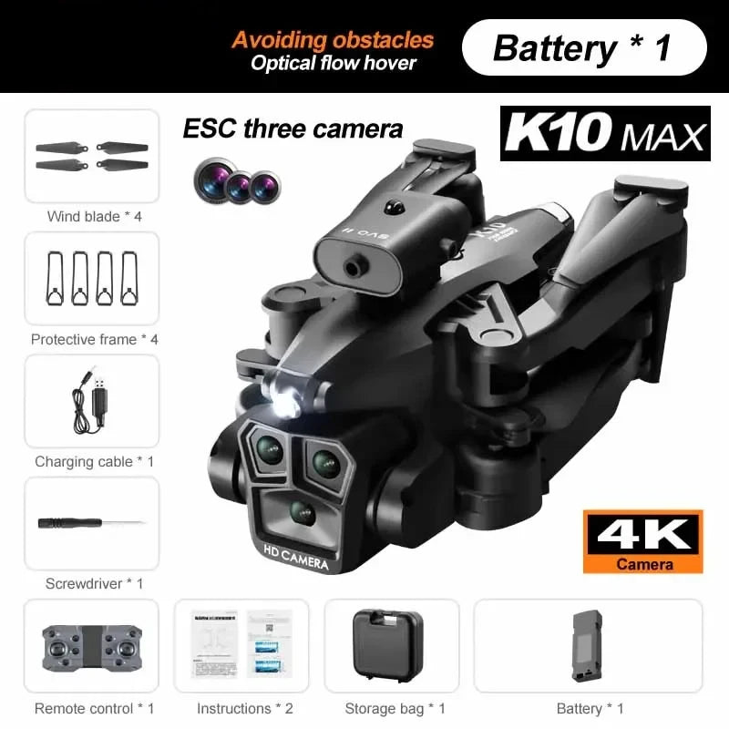 Drone K10 MAX – Pliable avec triple caméra 4K/8K et évitement d’obstacles