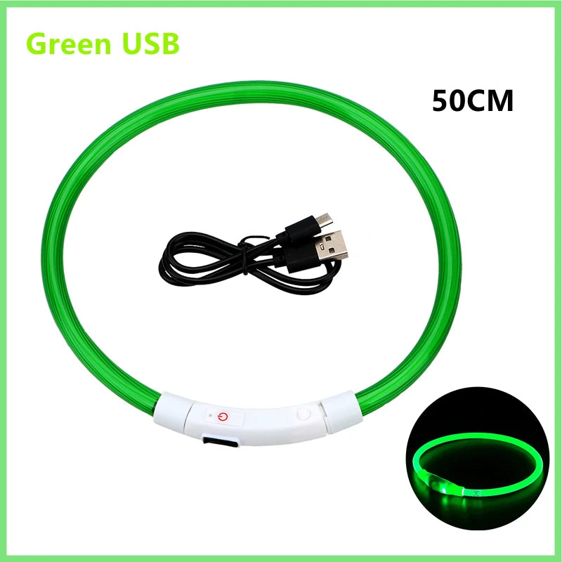 Collier lumineux Rechargeable USB pour chien, réglable, Led, brille, pour grands et petits chiens, chat, veilleuse, sécurité des animaux de compagnie