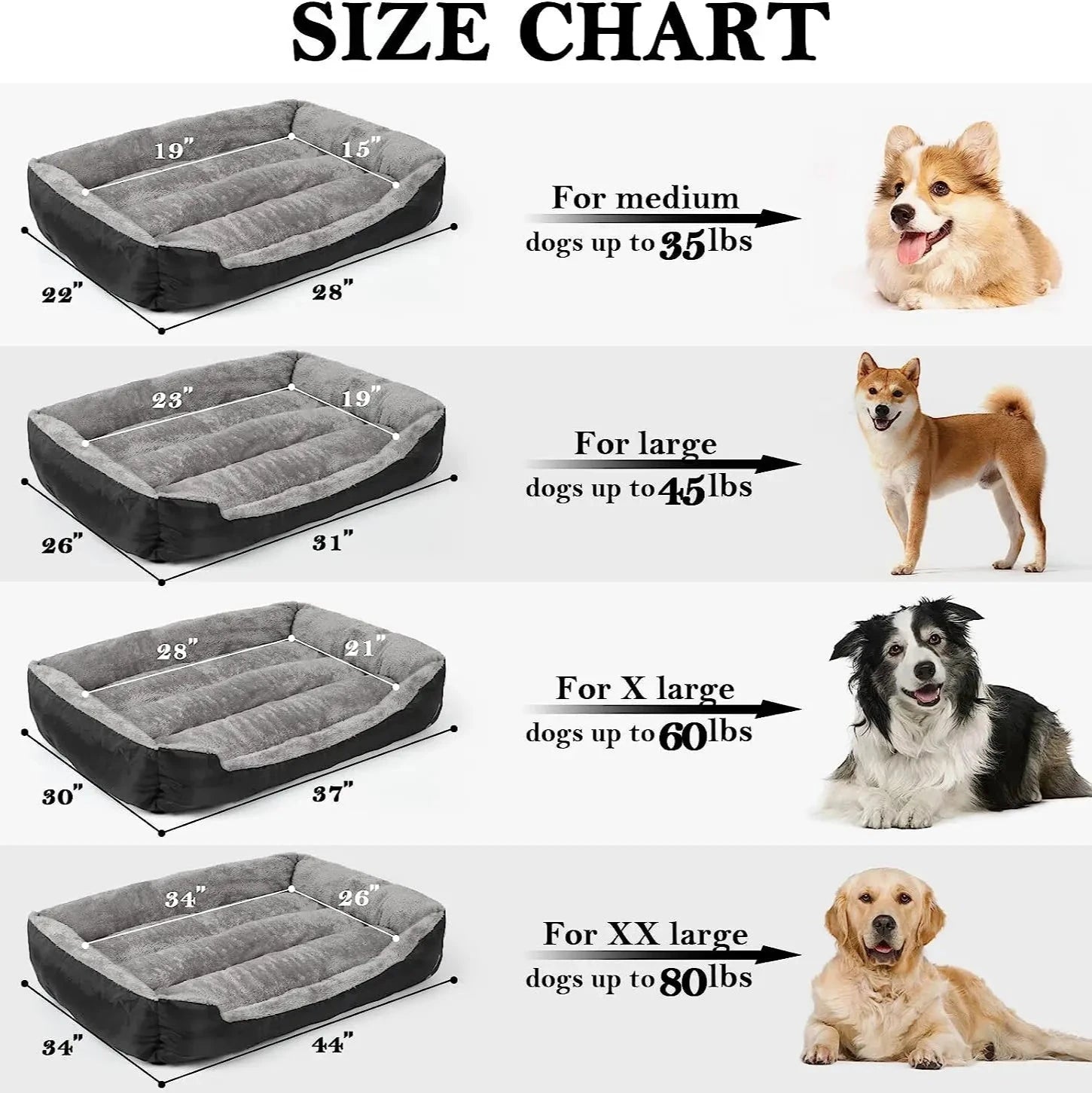 Lit pour chien, grands et moyens chiens, lit rectangulaire lavable, lit pour chien confortable et respirant, lit pour animal de compagnie