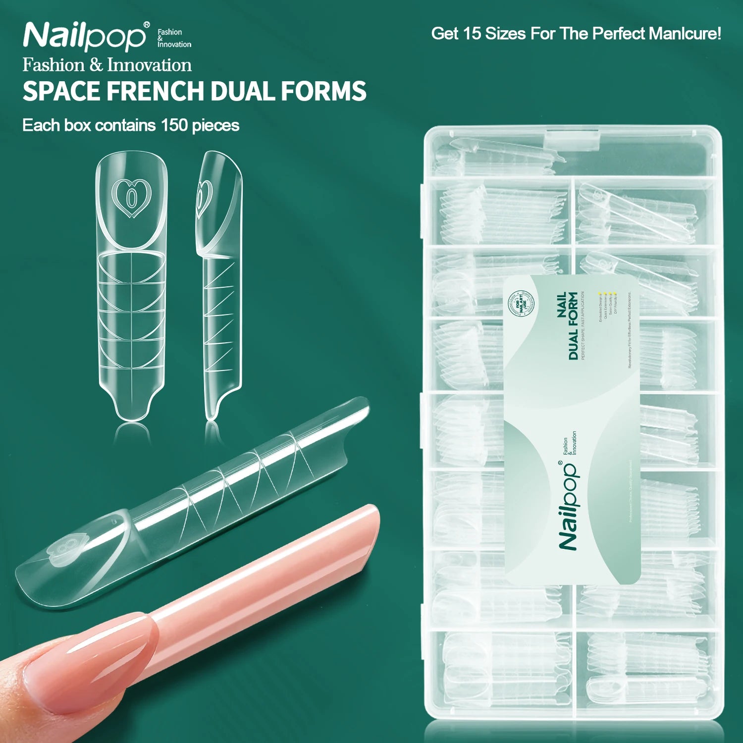 Formes d’ongles réutilisables - Space French Dual Forms – 60/75/150 pièces, Transparent, Réutilisable