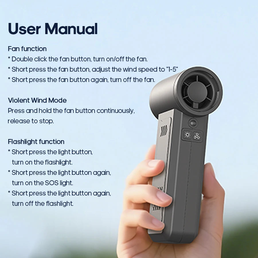 Mini Souffleur multifonction portable Kinscoter KC-F75 – 8000 mAh, 5 vitesses, aspiration et lampe intégrée