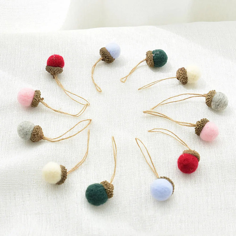 Ornement d'arbre de Noël en feutre de laine, boule de tour, cône enrichi, ficelle de gland, décoration d'intérieur, 6 pièces
