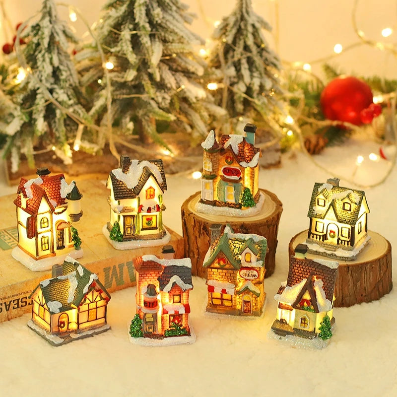 Holzhaus mit LED-Licht für Weihnachten, fröhliche Weihnachtsdekoration, Weihnachtsbaumschmuck, Geschenk für Kinder, Neujahr