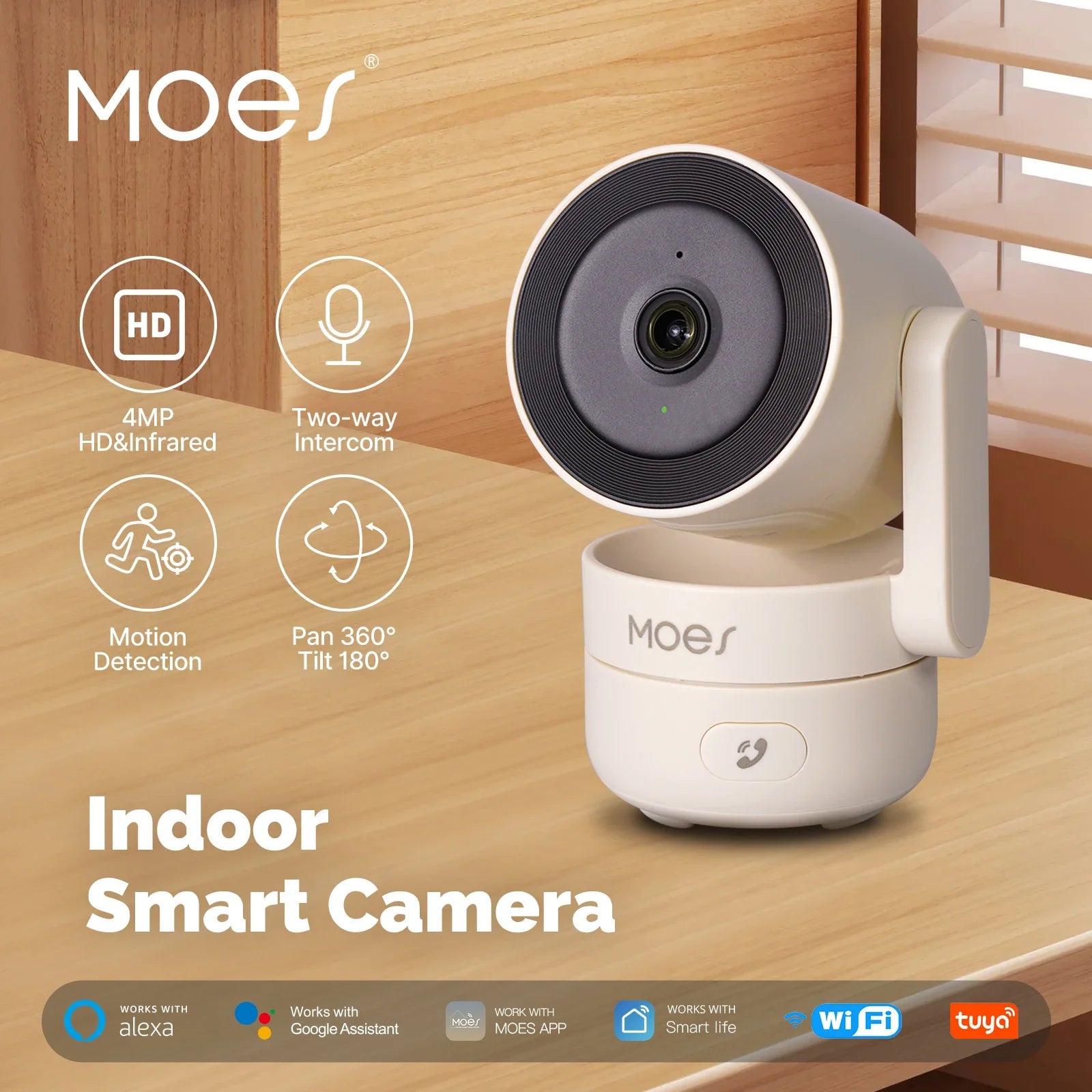 Caméra de sécurité intérieure intelligente, Wi-Fi, panoramique, inclinaison, vision nocturne infrarouge HD 4MP, détection de mouvement et de son, moniteur Guardian Patrol