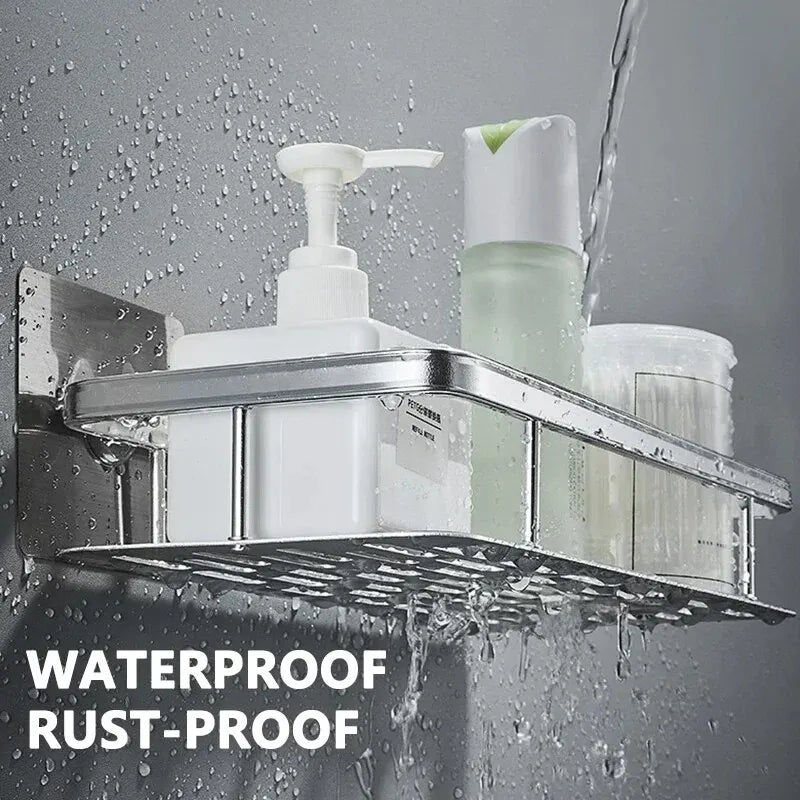 Étagère de douche T1 en alliage d'aluminium, étagère de rangement de cuisine, accessoires sans perceuse