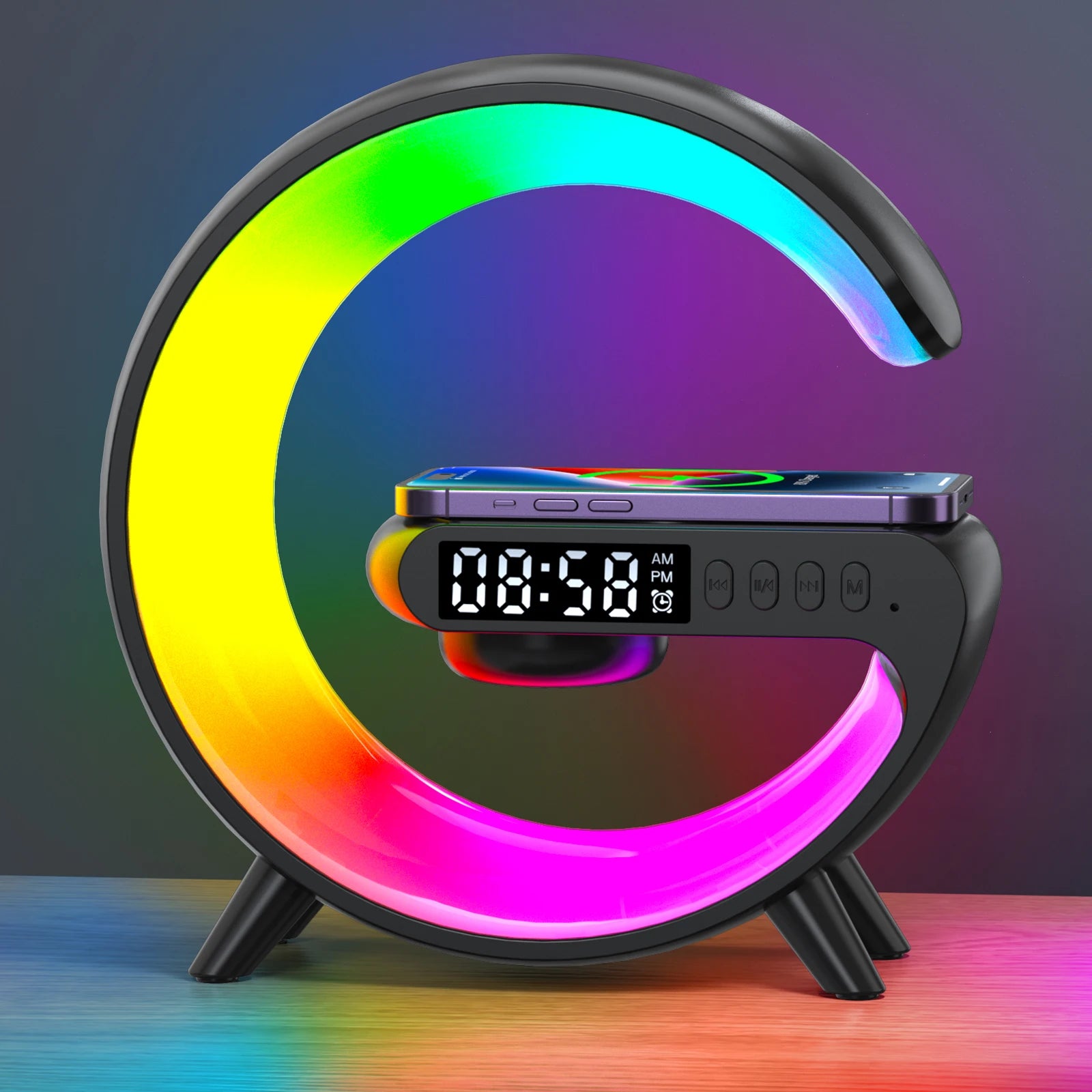 Chargeur sans fil multifonction, haut-parleur TF RGB, veilleuse 15W, Station de charge rapide pour iPhone Samsung Xiaomi Huawei