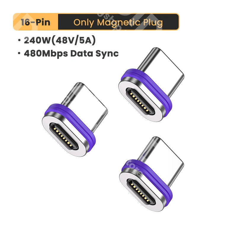 Adaptateur magnétique USB C vers Type C 240W, 16 broches 5A, Charge rapide, convertisseur de données mâle vers femelle pour Samsung iPhone 15 Pro iPad MacBook