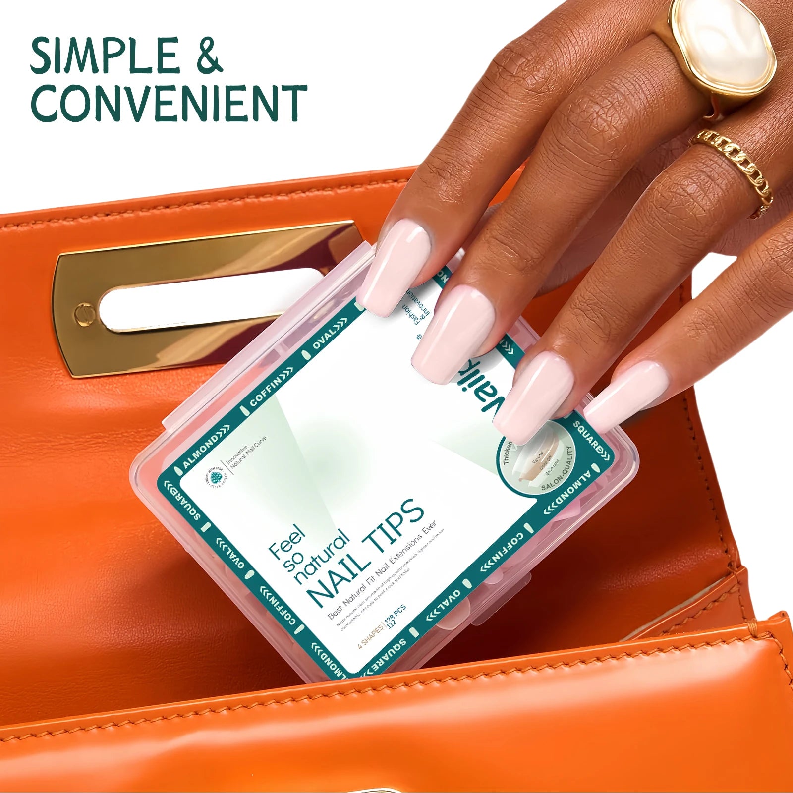 Press-On Nude Rose 4 Formes 112 pcs