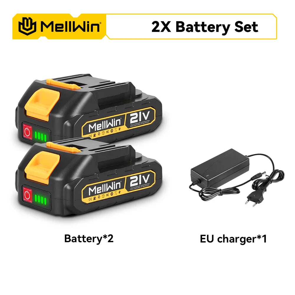Batterie rechargeable MELLWIN 7 500 mAh / 15 000 mAh – batterie au lithium avec indicateur LED pour outils électriques, compatible broches de batterie Makita 18–21 V