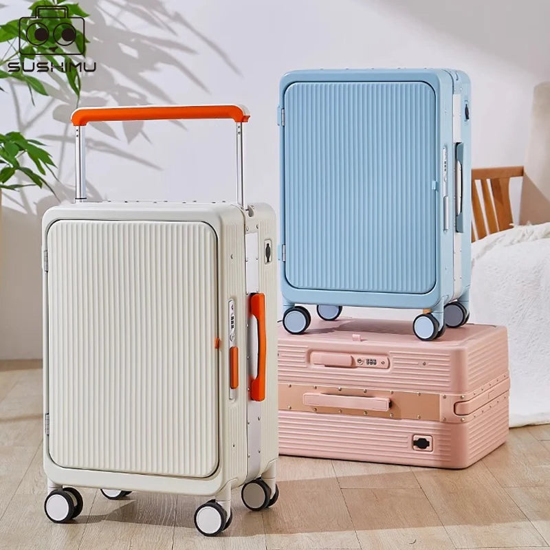 Grande valise rigide en PC + ABS avec cadre en aluminium SUSHIMU – bagage à roulettes à ouverture avant, 20 et 25 pouces
