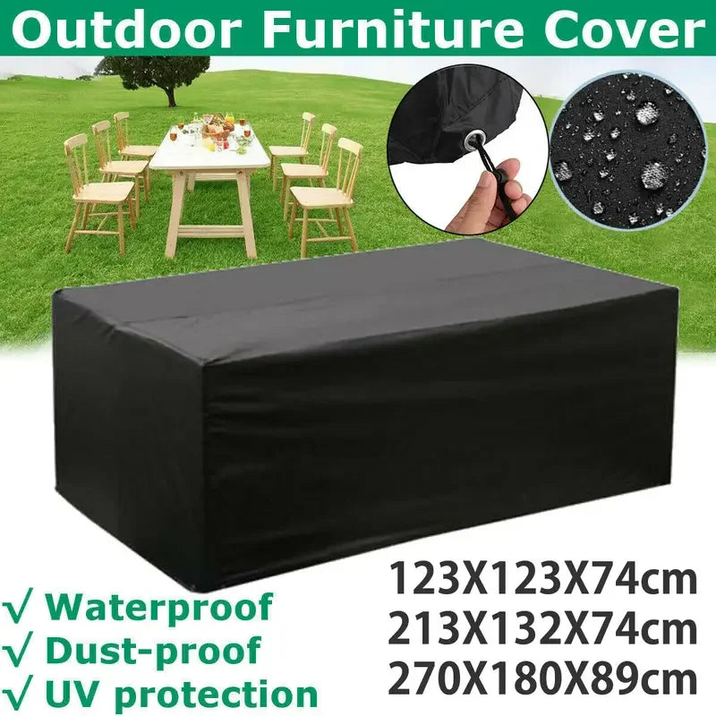 Housse de Protection Imperméable pour Meubles de Jardin – Multi-tailles, Anti-UV, 210D Oxford – Rectangulaire Argent/Noir