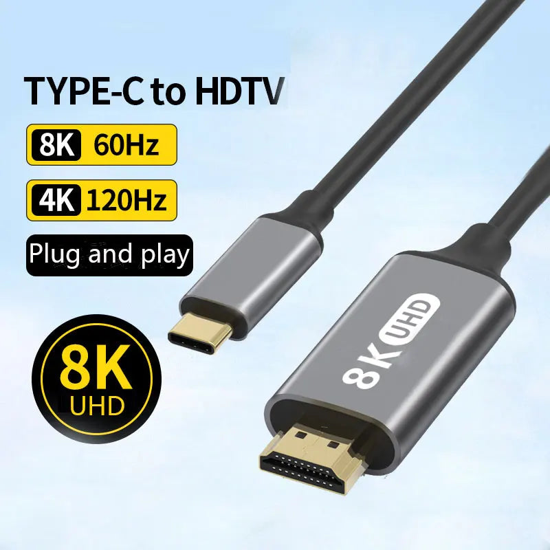 Câble USB C vers HDMI 4K 60Hz 30Hz 8K, adaptateur de Type C, câble convertisseur HDTV pour iPhone 15, convertisseur TV MacBook Air iPad Samsung