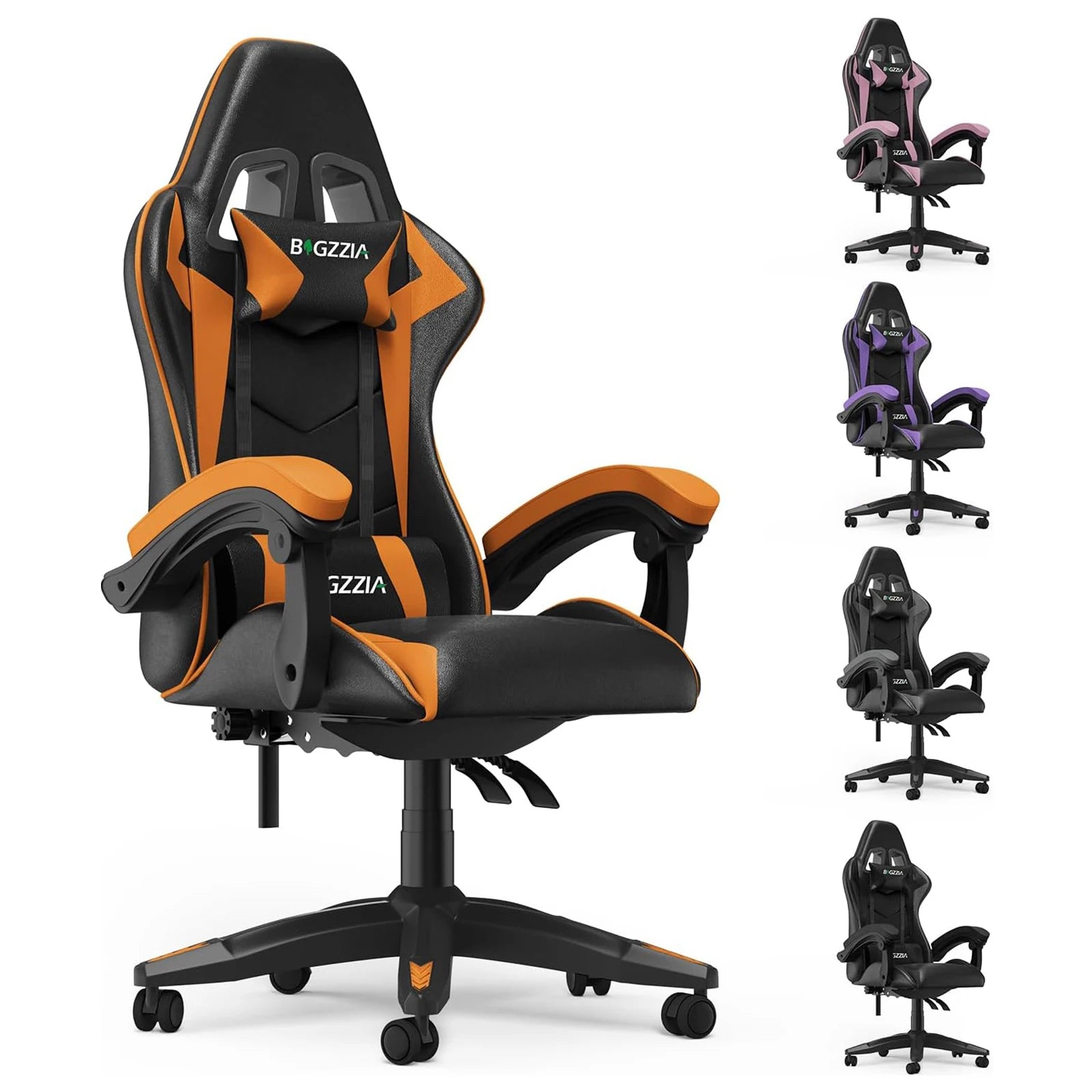 Fauteuil de jeu, chaise de bureau ergonomique en cuir PU, chaise de bureau d'ordinateur avec appui-tête et support lombaire
